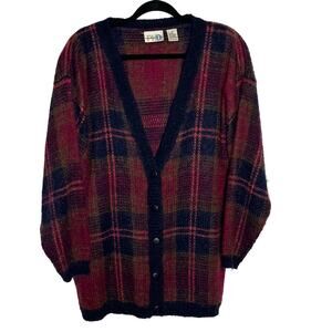 Women’s Plaid Button-Front Cardigan Sweater - Red Navy